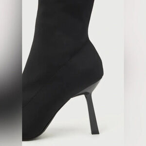 Lulus Amsie Black Knit Pointed Toe Mid Calf Sock Boots Large